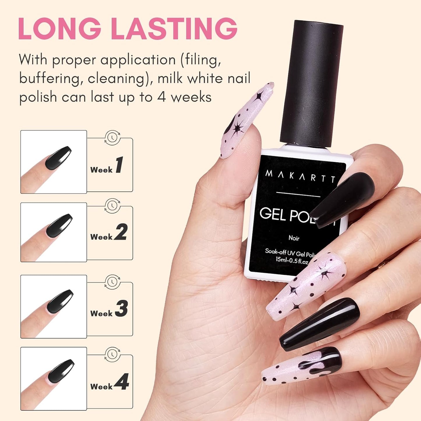 Makartt Black Gel Nail Polish 15ml, Noir Soak Off Gel for DIY Manicure & Nail Art Designs, UV/LED Light Cured, Long-Lasting Finish for Home & Salon Use-Velvo Beauty