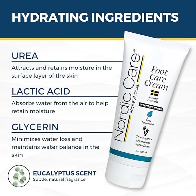 Nordic Care peppermint Foot Care Cream - Intensive Repair Foot Cream With Eucalyptus & peppermint Oil For Dry Feet & Cracked Heels, Foot Care Cream Provide Deep Hydration | (6 oz, Pack of 1)-Velvo Beauty