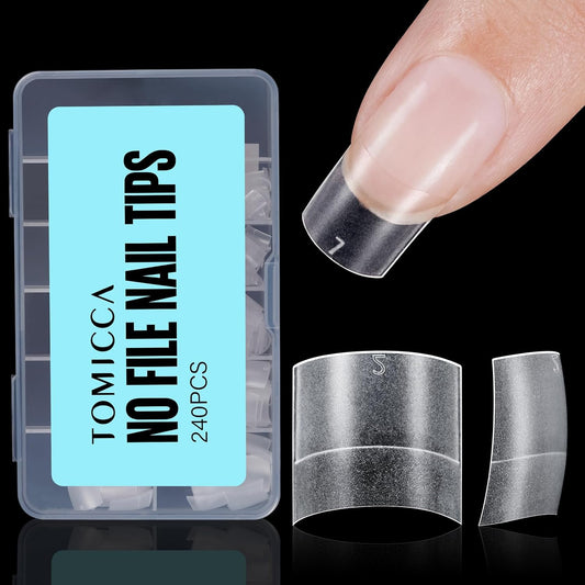 TOMICCA Short Square Nail Tips, Acrylic Half Cover Nail Tips, 10 Sizes Full Matte Gel No C Curve, Nail Extension Tips for Beginner and Professional 240Pcs-Velvo Beauty