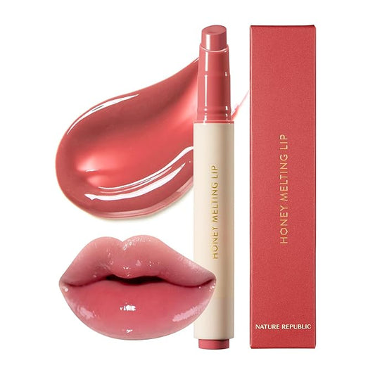 Nature Republic HONEY MELTING LIP (07 LYCHEE) SOFT LIP STICK, Hydrating Gloss, Moisturizing balms, Sheer tint, Shine & Glowy Finish, korean make up-Velvo Beauty