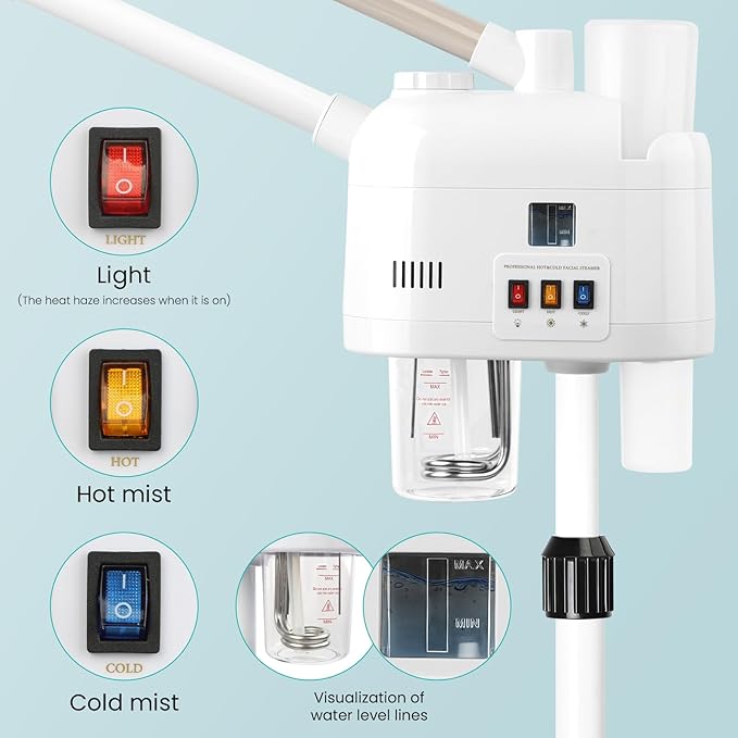 face steamer for hot and cold, Face Steamer with More Steam, Adjustable Height for Face Steamer Suitable for Personal Home and Professional Personal Care Places, Moisturizing or Hydrating.-Velvo Beauty