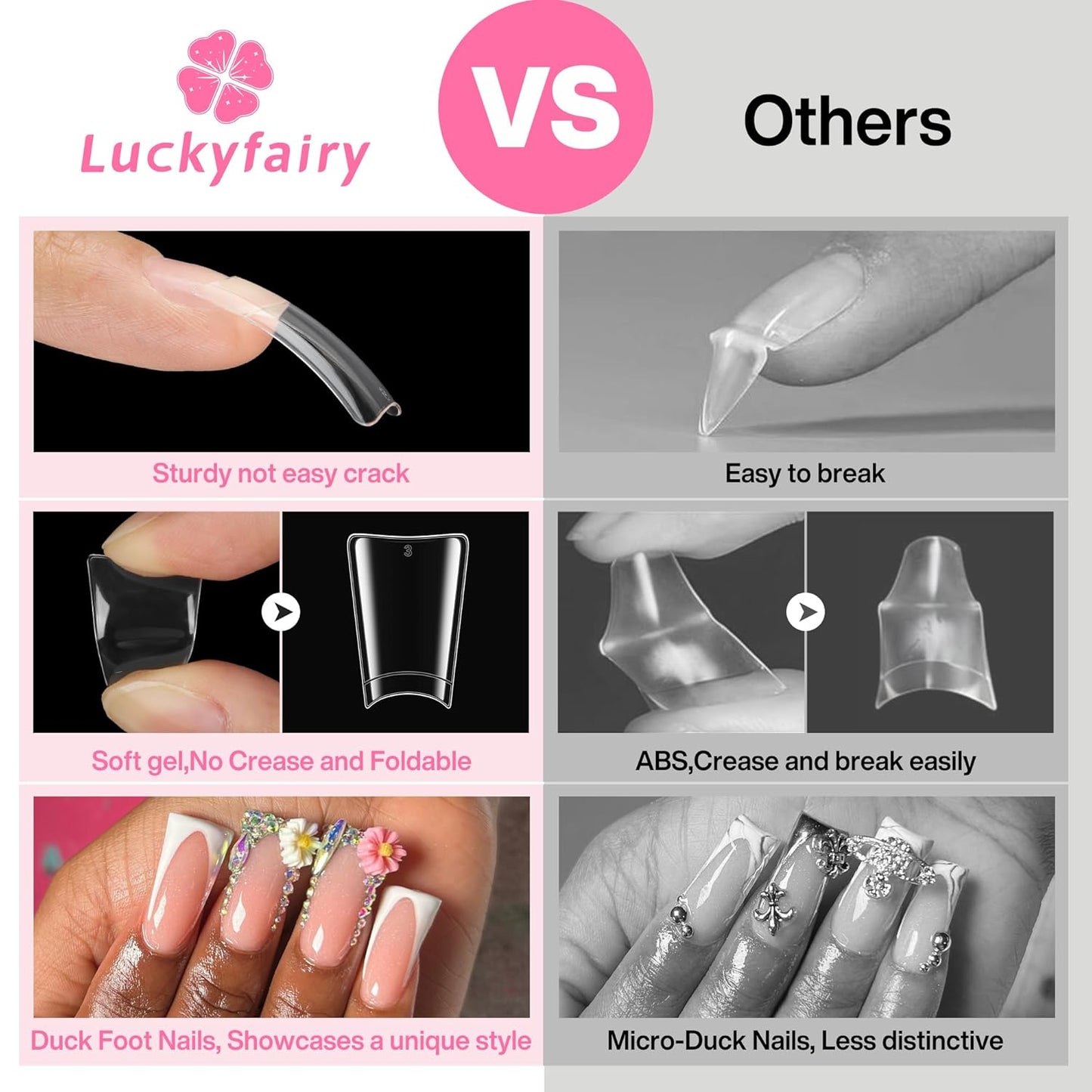 Half Cover Duck Nail Tips 504 Pcs Duck Press on Nails Clear Soft Gel Short Duck Nail Tips 11 Sizes Wide French False Nails for Acrylic Nails Professional for Y2K Art Salon-Velvo Beauty