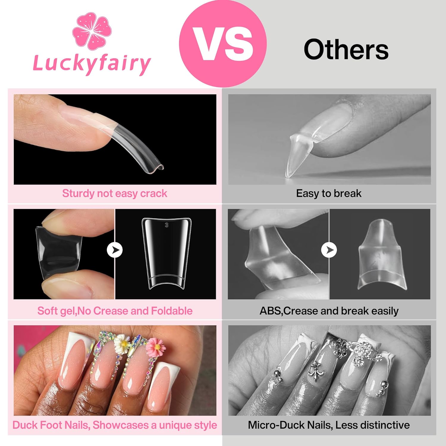 Half Cover Duck Nail Tips 504 Pcs Duck Press on Nails Clear Soft Gel Short Duck Nail Tips 11 Sizes Wide French False Nails for Acrylic Nails Professional for Y2K Art Salon-Velvo Beauty