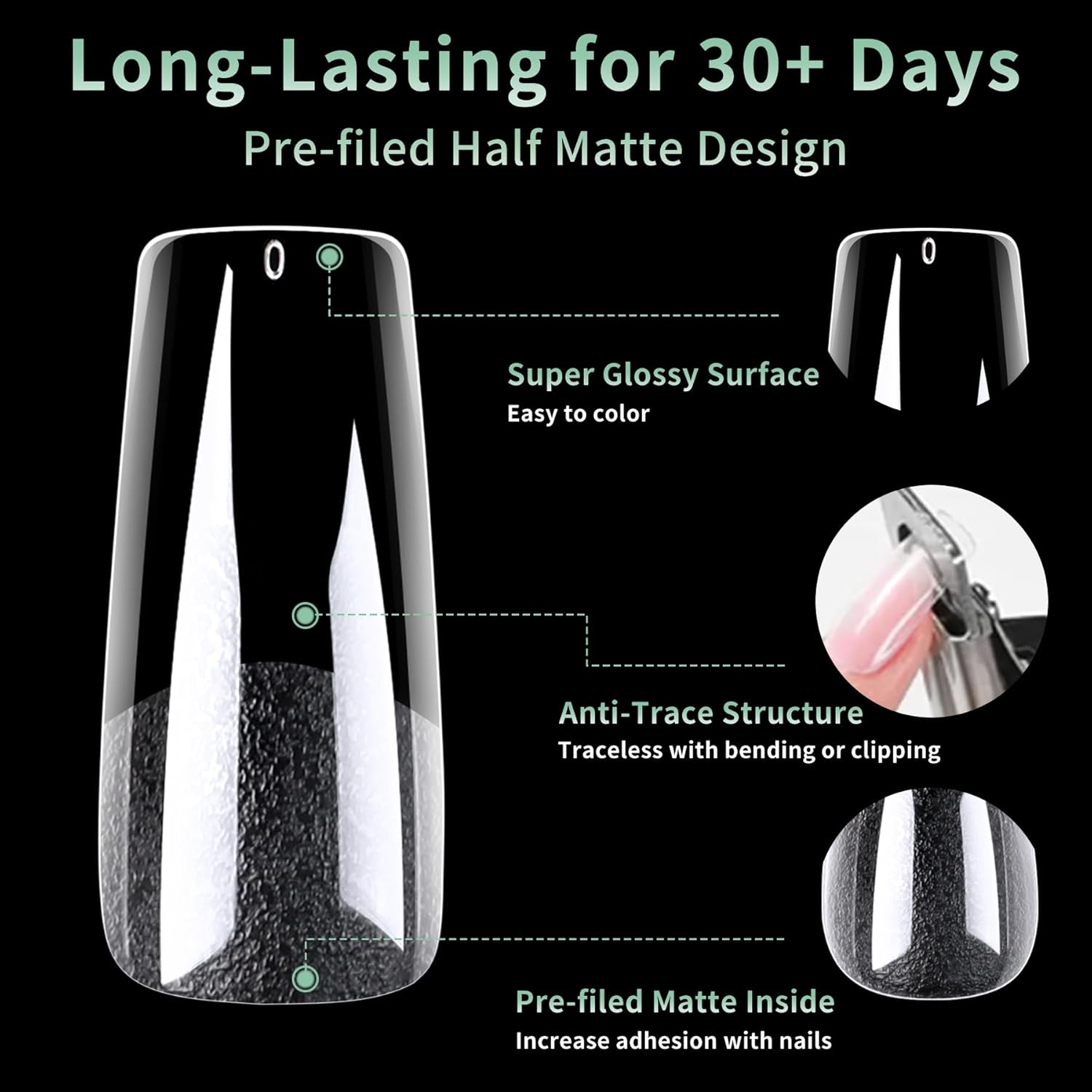 Long Square Nail Tips, 216pcs Acrylic Fake Nails Gel Nail Tips Soft, Full Cover Pre-Shaped Matte Clear Press on Nails for Extension, Diy at Home Manicure 10 Sizes-Velvo Beauty
