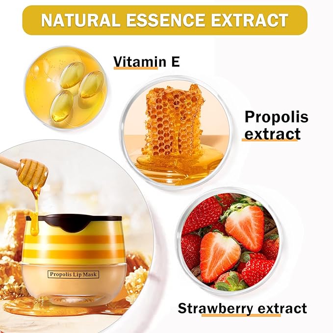 NVLEPTAP 2PCS Bee Lip Balm Honey Pot Honey & Strawberry Lip Balm Moisturizing Honey Lip Mask Lip Care Products Lip Balm with Wand-Velvo Beauty