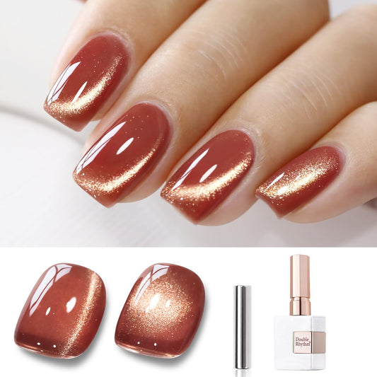 Double Rhythm 15ML Ice Glass Cat Eye Gel Polish with Magnet Holographic Glitter Shimmer Translucent Sheer Color Salon Soak Off Magnetic Nail at Home (Brown Tan-MC1125)-Velvo Beauty