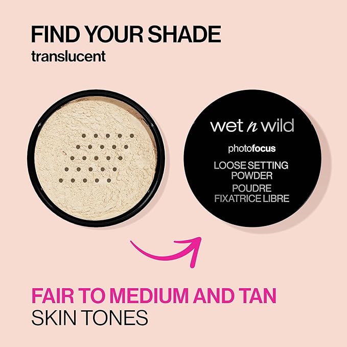 wet n wild Photo Focus Loose Baking Setting Powder, Highlighter Makeup, Fair to Medium & Tan Skin Tones, Translucent-Velvo Beauty