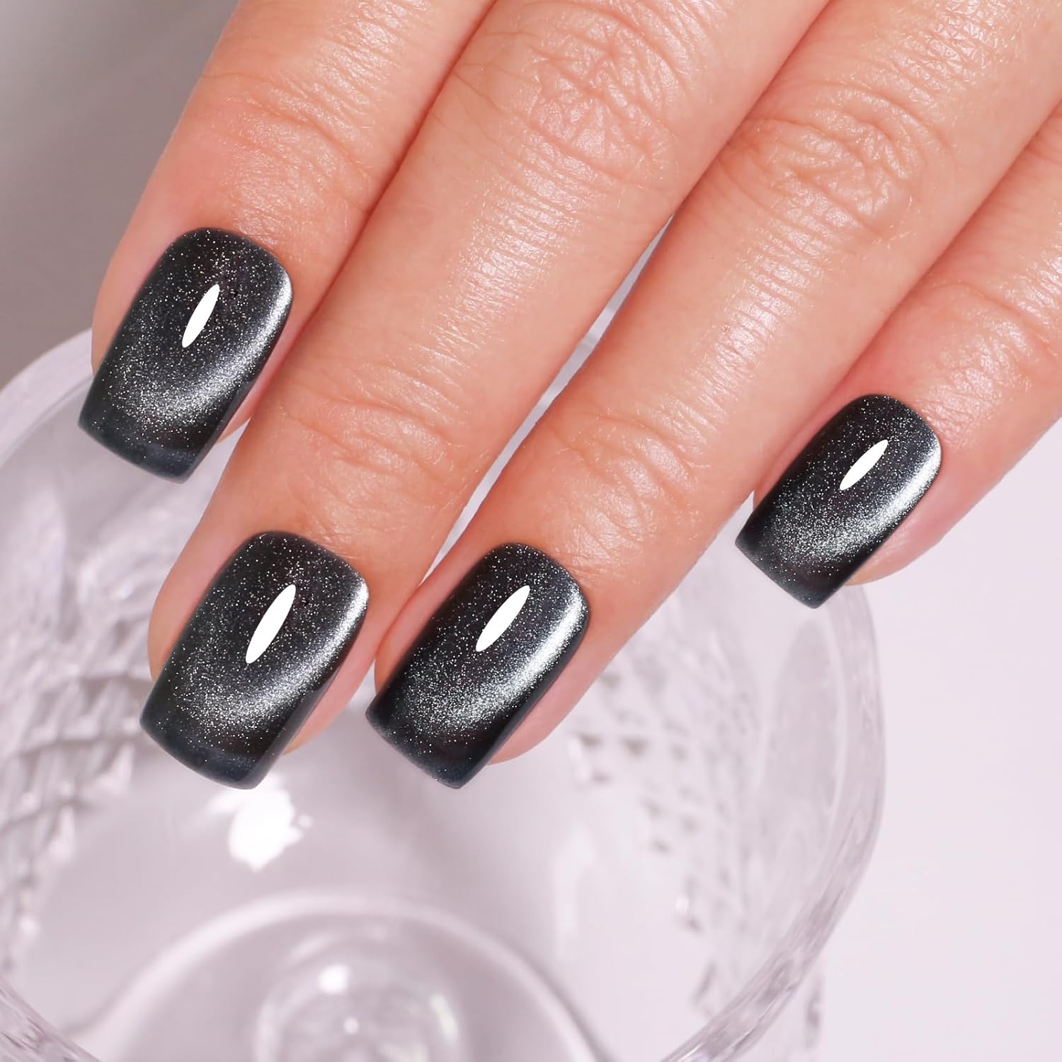 Imtiti Cat Eye Gel Nail Polish, Black Holographic Magnetic Crystal Nail Gel Polish With Magnet Glittery Galaxy Spring Summer Kit Soak Off UV Led 10ML-Velvo Beauty