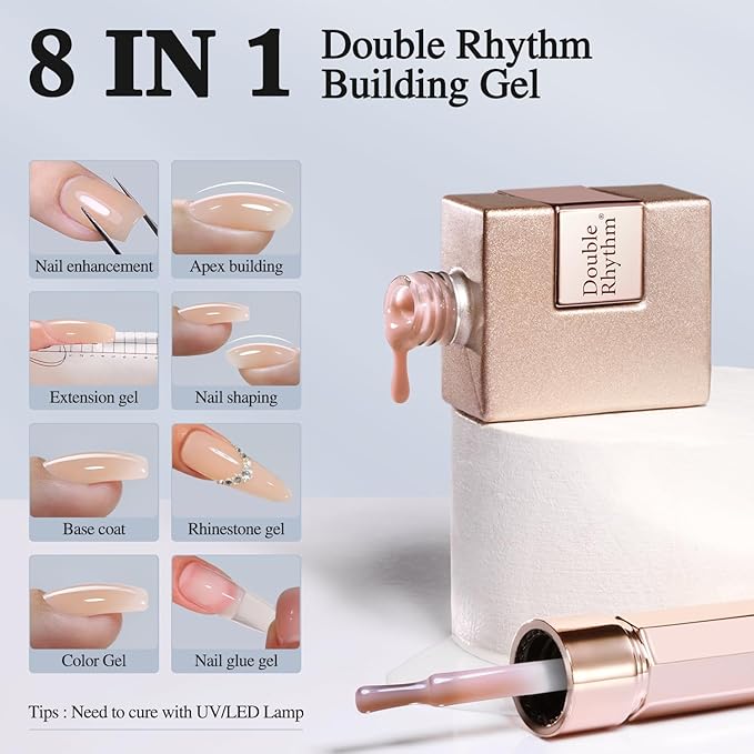 Double Rhythm Clear Gel Nail Polish 15ml Nail Strengthener in a Bottle Nail Extension Hard Gel Soak Off Long Lasting UV Gel (Pastel Nude 8 in 1-8)-Velvo Beauty