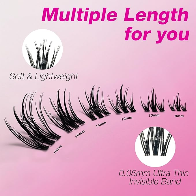 VEYESBEAUTY Lash Clusters Kit Eyelash Extensions Thin & Invisible Band Individual False Eyelashes Newbie's Five-Second Series Wispy Lash Tray for Self-application, Camellia Lashes 8-18mm Mixed Length-Velvo Beauty