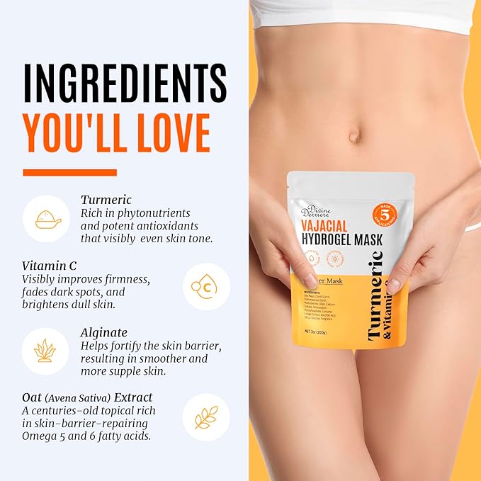 Divine Derriere Vajacial Hydrogel Mask - Premium Modeling Mask with Turmeric & Vitamin C - Deeply Purifying & Super Hydrating Facial and Vajacial Mask, Peel-Off Mask, Hydro jelly Mask Powder Kit-Velvo Beauty