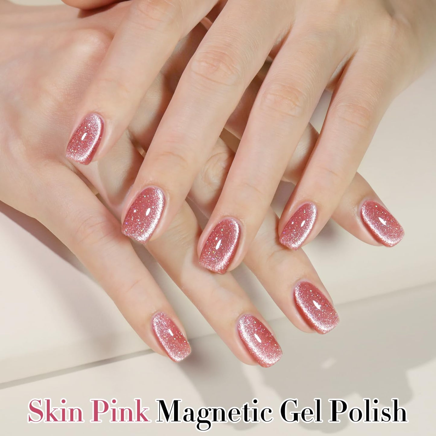 Double Rhythm 15ML Ice Glass Cat Eye Gel Polish with Magnet Holographic Glitter Shimmer Translucent Sheer Color Salon Soak Off Magnetic Nail at Home (Skin Pink-MC1065)-Velvo Beauty