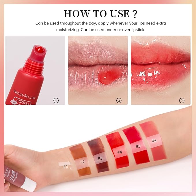 Erinde Lip Butter Balm, Moisture Hydration Lip Butter Gloss, Sheer Tinted Lip Mask and Lip Balm, Soothing Lip Treatment Care Makeup, Shine Lip Glow Oil for Dry, Chapped Lips, 04 Poppy-Velvo Beauty