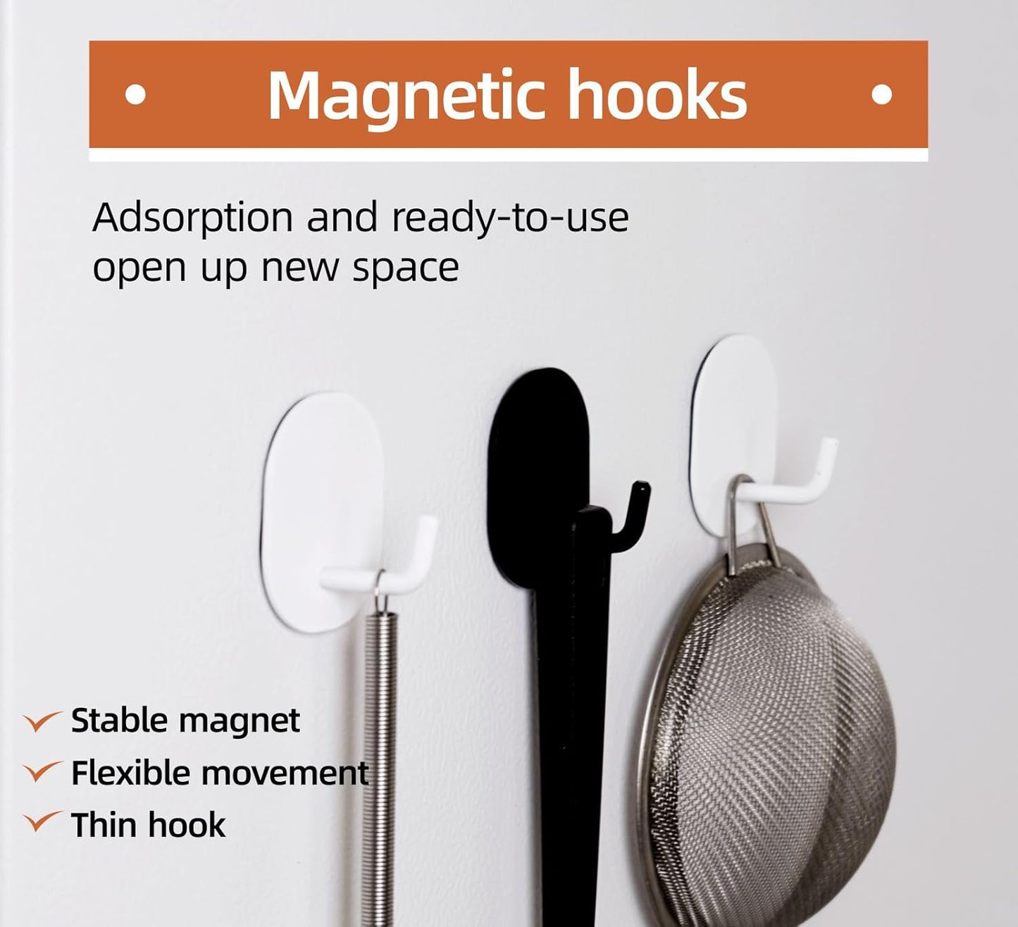 Magnetic Hooks,Strong Hooks for Kitchen, Refrigerator, Wardrobe and Outdoor Grill, Cabin, Hanging Clothes, Keys, Kitchenware(White&Black, 2psc)-Velvo Beauty