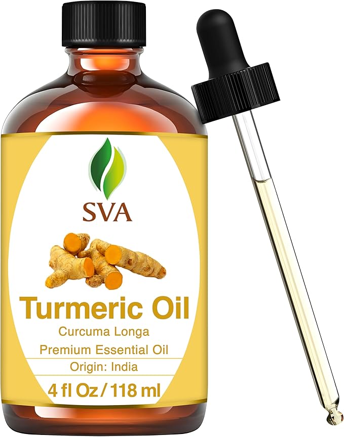 SVA Turmeric Essential Oil – 4 Fl Oz – 100% Natural Turmeric Oil - for Diffuser, Hair Care, Face, Skin Care, Aromatherapy, Scalp and Body Massage, Soap and Candle Making – with Dropper-Velvo Beauty