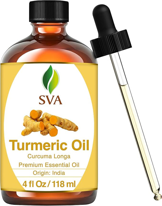 SVA Turmeric Essential Oil – 4 Fl Oz – 100% Natural Turmeric Oil - for Diffuser, Hair Care, Face, Skin Care, Aromatherapy, Scalp and Body Massage, Soap and Candle Making – with Dropper-Velvo Beauty