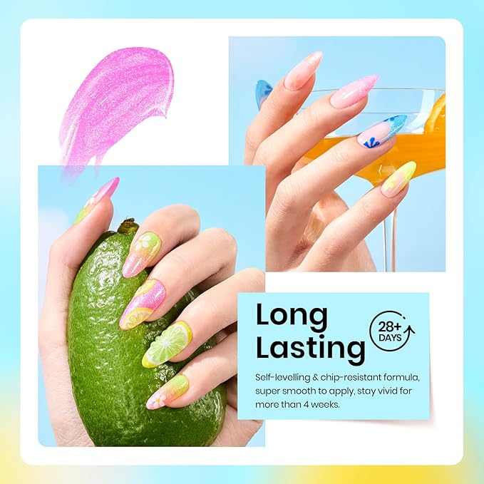 Beetles Glitter Gel Polish Set, 6 Colors Sparkling Water Shimmer Blue Green Pink Orange Glitter Neon Gel Polish Halloween Soak Off Nail Art Design Salon Home Manicure Gift for Girls Women-Velvo Beauty