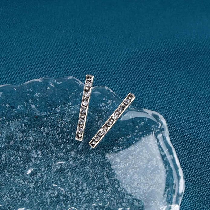 Geometric Crystal Bar Earrings Silver Cz Bar Stick Earrings Cz Rhinestone Bar Stud Earrings Silver Minimalist Earrings Jewelry for Women and Girls-Velvo Beauty