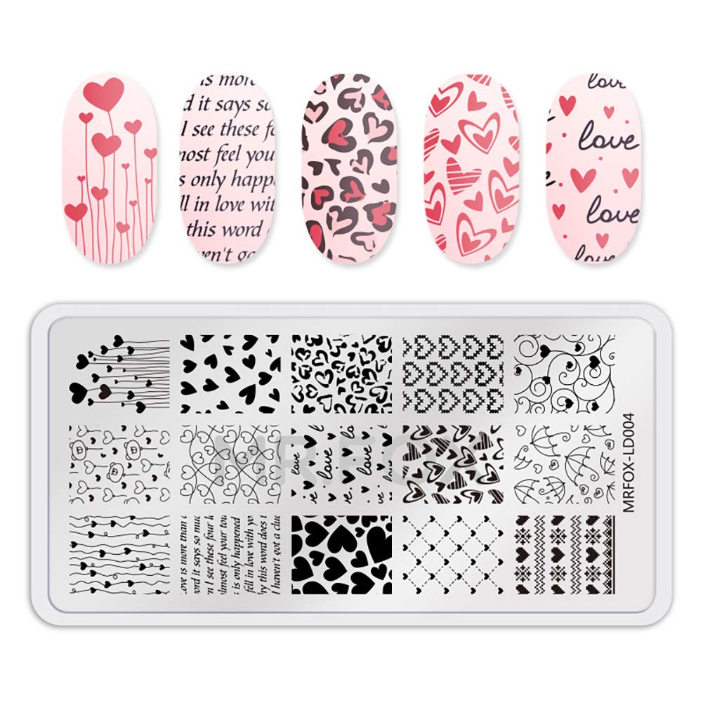 MR.FOX 5 Pcs Nail Print Board Set Valentine's Day Theme Various Hearts Cupid Electrocardiogram Nails Art Stamping Plate-Velvo Beauty