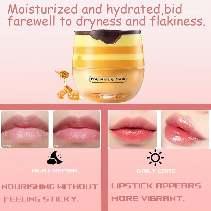 1 PCS Bee Lip Balm Honey Pot, Exfoliating Honey Bee Lip Balm Sleeping Lip Mask Overnight with Sticks, Honey Pot Lip Balm Prevention Dry Hydrating and Crack Lip Scrubs-Velvo Beauty