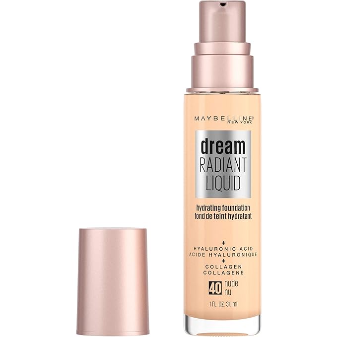Maybelline Dream Radiant Liquid Medium Coverage Hydrating Makeup, Lightweight Liquid Foundation, Nude, 1 Fl; Oz-Velvo Beauty