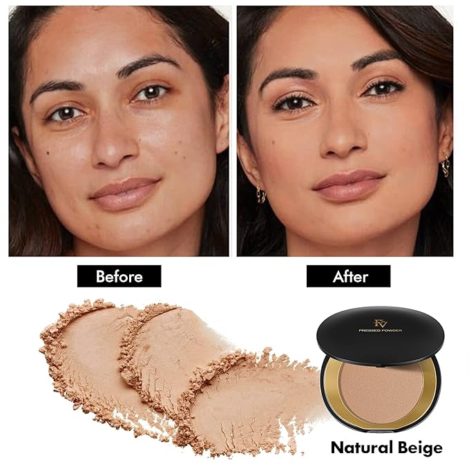 FV Setting Powder, Oil-Control, Long-Lasting, Medium Coverage Pressed Face Powder Makeup, Matte Finish for Oily, Dry & Normal Skin, Natural Beige, 0.28 Oz-Velvo Beauty