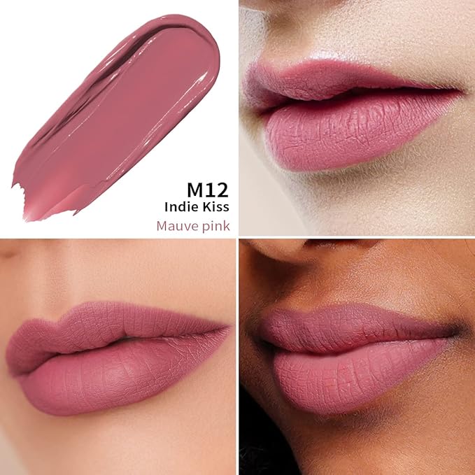 Oulac Matte Liquid Pink Nude Lipstick for Women, Long Lasting Lipstick Waterproof Lip Stain, No Transfer, Creamy High Pigmented Formula with Rose Oil, Vegan & Cruelty-Free, Pink Nude M12-Velvo Beauty