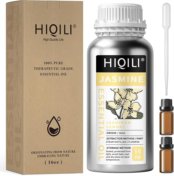 HIQILI 16 Fl Oz Jasmine Essential Oil, 100% Pure Natural for Diffuser, Hair, Skin, Perfume Making - 500ML-Velvo Beauty