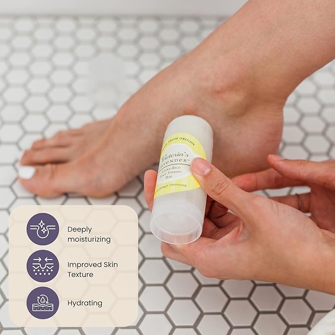 Victoria's Lavender Ultra Rich Foot Balm for Dry Cracked Feet - Heel Repair, Foot Softener Moisturizer with Lavender & Tea Tree Oil, Dry Feet Treatment & Care for Men & Women - Made in the USA - 2.5oz-Velvo Beauty