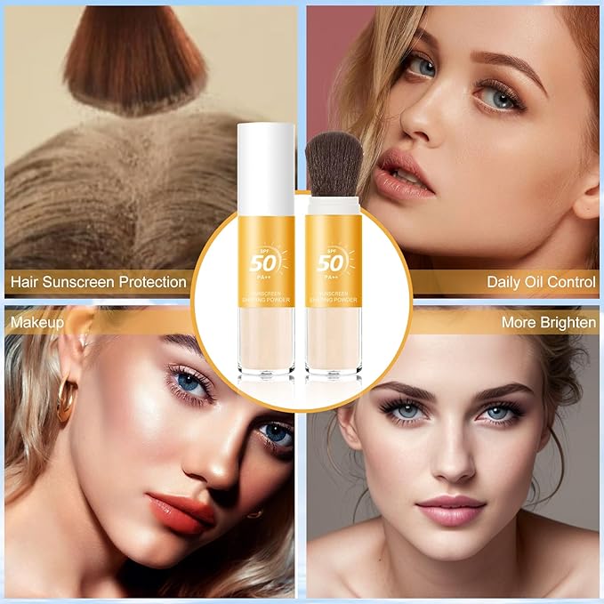 Mineral Sunscreen Setting Powder, SPF 50++ Mineral Setting Powder Sunscreen for Face with Soft Brush Powder Sunscreen for Scalp Matte Face Powder (1PC, 1.02 * 1.02 * 4.29)-Velvo Beauty