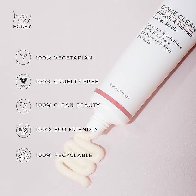 Hey Honey Skincare Propolis and Dead Sea Salt Microdermabrasion Facial Scrub For Sensitive Skin | Non-Abrasive Exfoliating Aimed Brighten Acne Scars, Remove Blackheads & Dead Skin Cells | 2.2 oz-Velvo Beauty