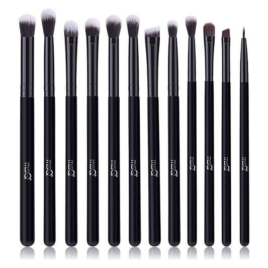 MSQ Eye Makeup Brushes 12pcs Eyeshadow Makeup Brushes Set with Soft Synthetic Hairs & Real Wood Handle for Eyeshadow, Eyebrow, Eyeliner, Blending(Black without bag)-Velvo Beauty
