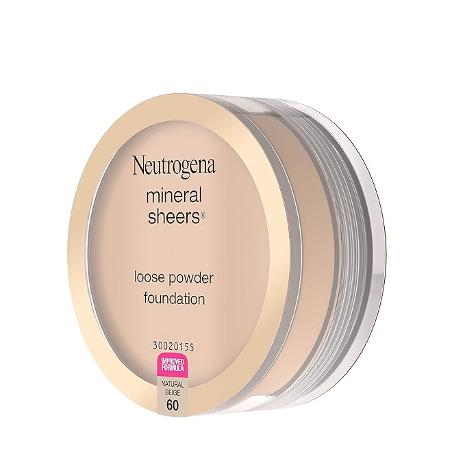 Neutrogena Mineral Sheers Lightweight Loose Powder Makeup Foundation with Vitamins A, C, & E, Sheer to Medium Buildable Coverage, Skin Tone Enhancer, Face Redness Reducer, Natural Beige 60,.19 oz-Velvo Beauty