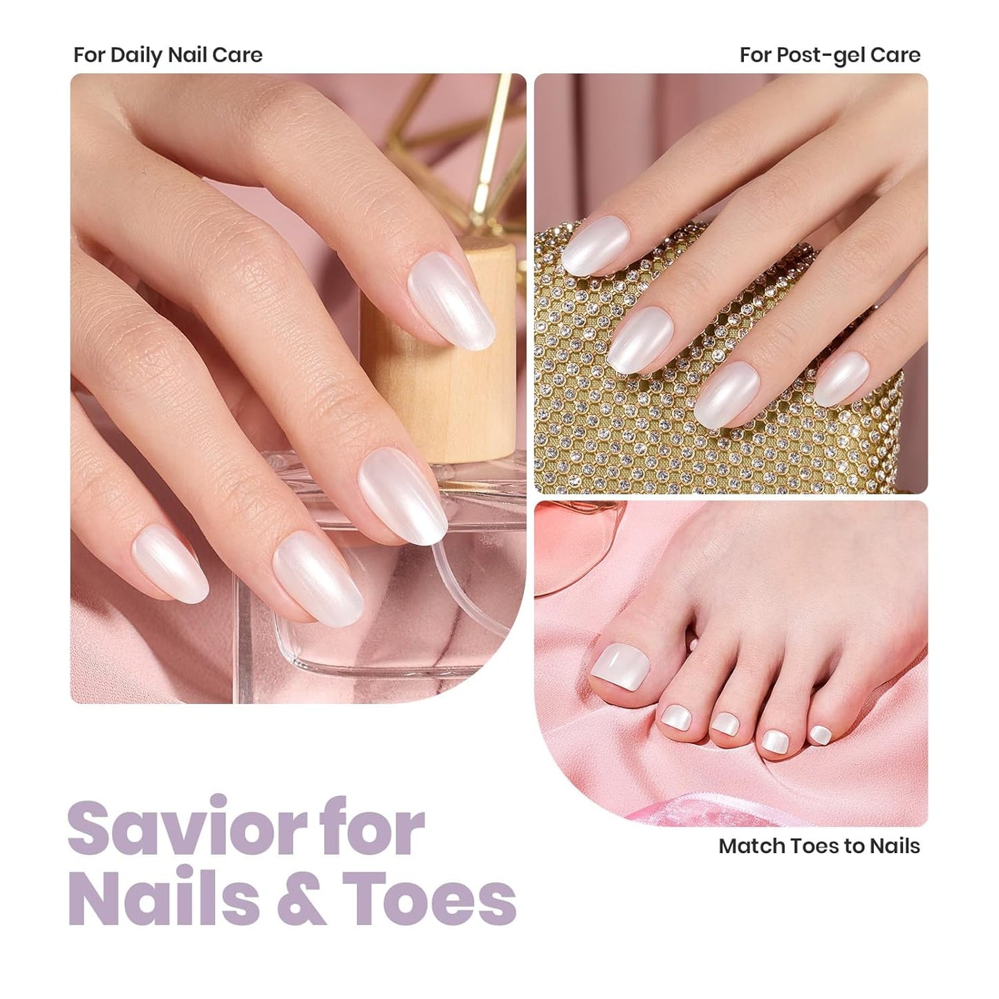 Beetles Pearl White Nail Polish and 2 in 1 Base & Top Coat Set, Fast Drying & Natural Nail Strengthen, Nail Lacquer Shimmer-Like Pearlescent Sheen, No UV Lamp Needed for DIY Nail Art Gifts for Women-Velvo Beauty