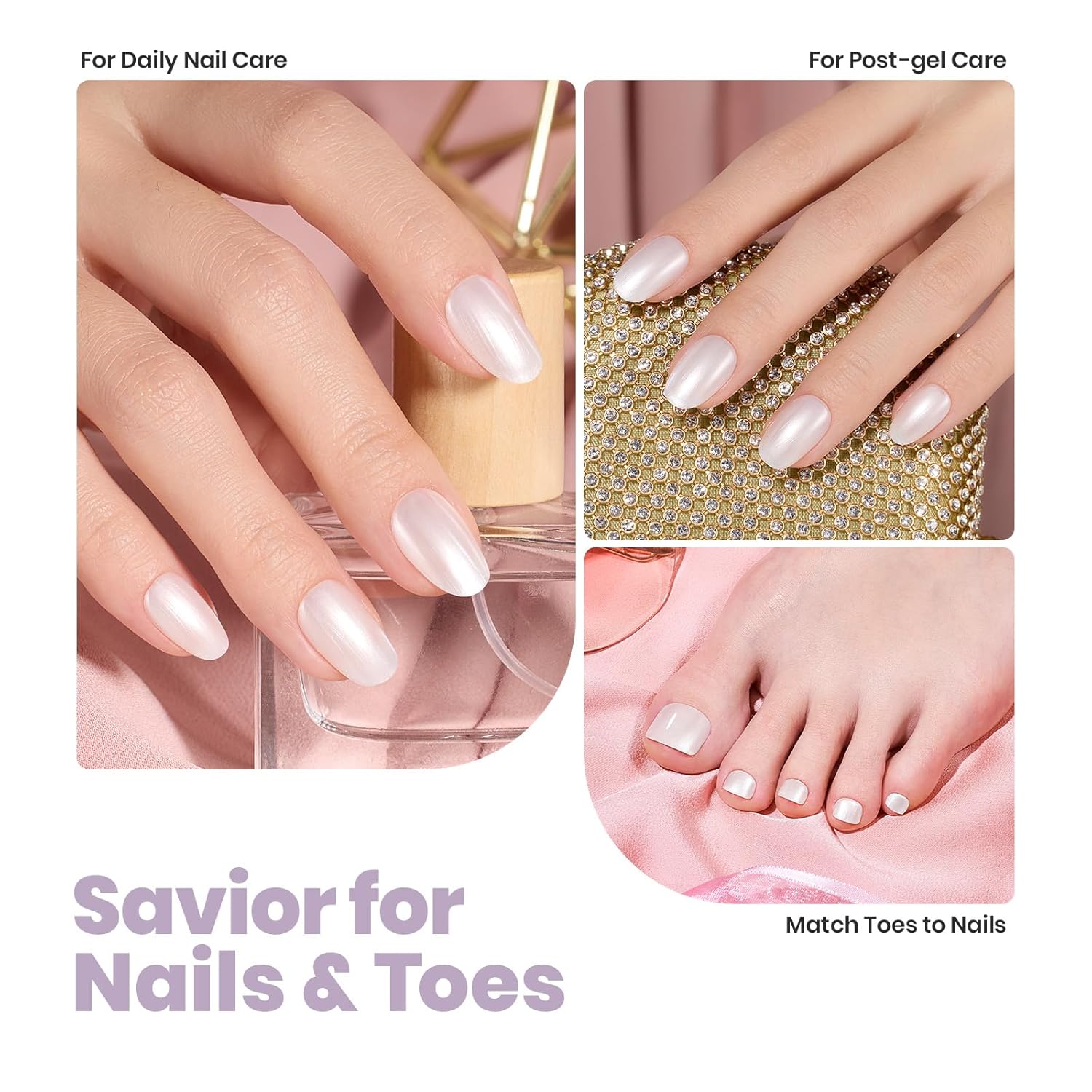 Beetles Pearl White Nail Polish and 2 in 1 Base & Top Coat Set, Fast Drying & Natural Nail Strengthen, Nail Lacquer Shimmer-Like Pearlescent Sheen, No UV Lamp Needed for DIY Nail Art Gifts for Women-Velvo Beauty