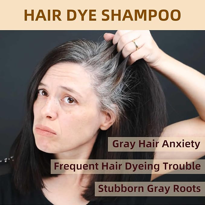 Hair Dye Shampoo 3 in 1 for Gray Hair Coverage,Argan nut Natural Shampoo Hair Dye for Women & Men/Ammonia-Free 500ml(Dark Brown)-Velvo Beauty