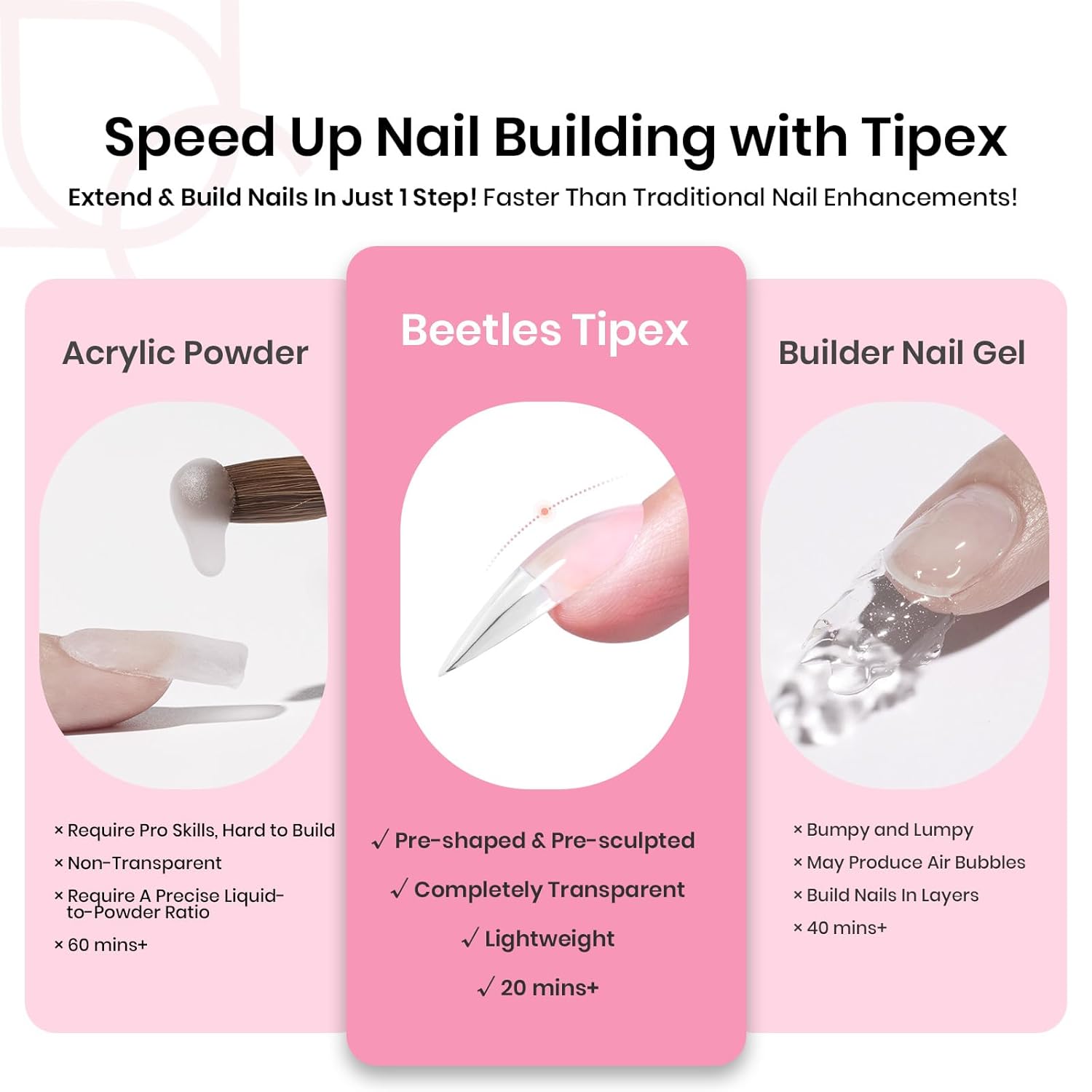 Beetles Tipex Instant Apex Nail Tips Kit Halloween Nails, Medium Stiletto, 224 Pcs 16 Sizes Pre-Building Pre-Etched False Nail Tips with Tipex Nail Glue, Mini Nail Lamp-Velvo Beauty