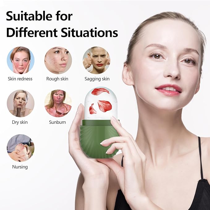 Ice Roller for Face and Eye, Silicone Ice Facial Roller Ice Holder, Face Ice Mold Skin Care, Face Icers Reusable Ice Cube Roller for Shrink Pores Anti Wrinkle Reduce Puffiness, Green-Velvo Beauty