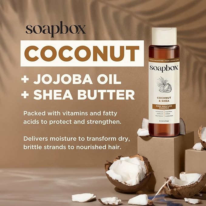 Soapbox Shampoo and Conditioner Set with Coconut Oil, Jojoba Oil, Aloe and Shea Butter to Moisturize and Nourish for All Hair Types, 16 Ounces Each (Pack of 2)-Velvo Beauty