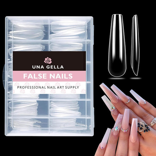 UNA GELLA XXL Coffin Nails Tips Full Cover 216pcs Extra Long Coffin Nail Tips No C Curve Clear Coffin Ballerina Nail Tips False Fake Acrylic Nails for Nail Extensions DIY Art Salon-Velvo Beauty