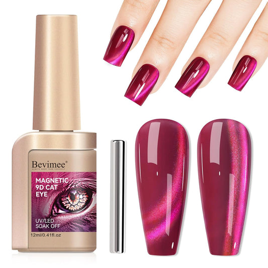 Cat Eye Gel Nail Polish, Magentic Nail Polish With Magnet Red Pink Double Magic Effect, Jelly Color Glitter Shimmer UV Gel Holographic For Salon DIY At Home-Velvo Beauty