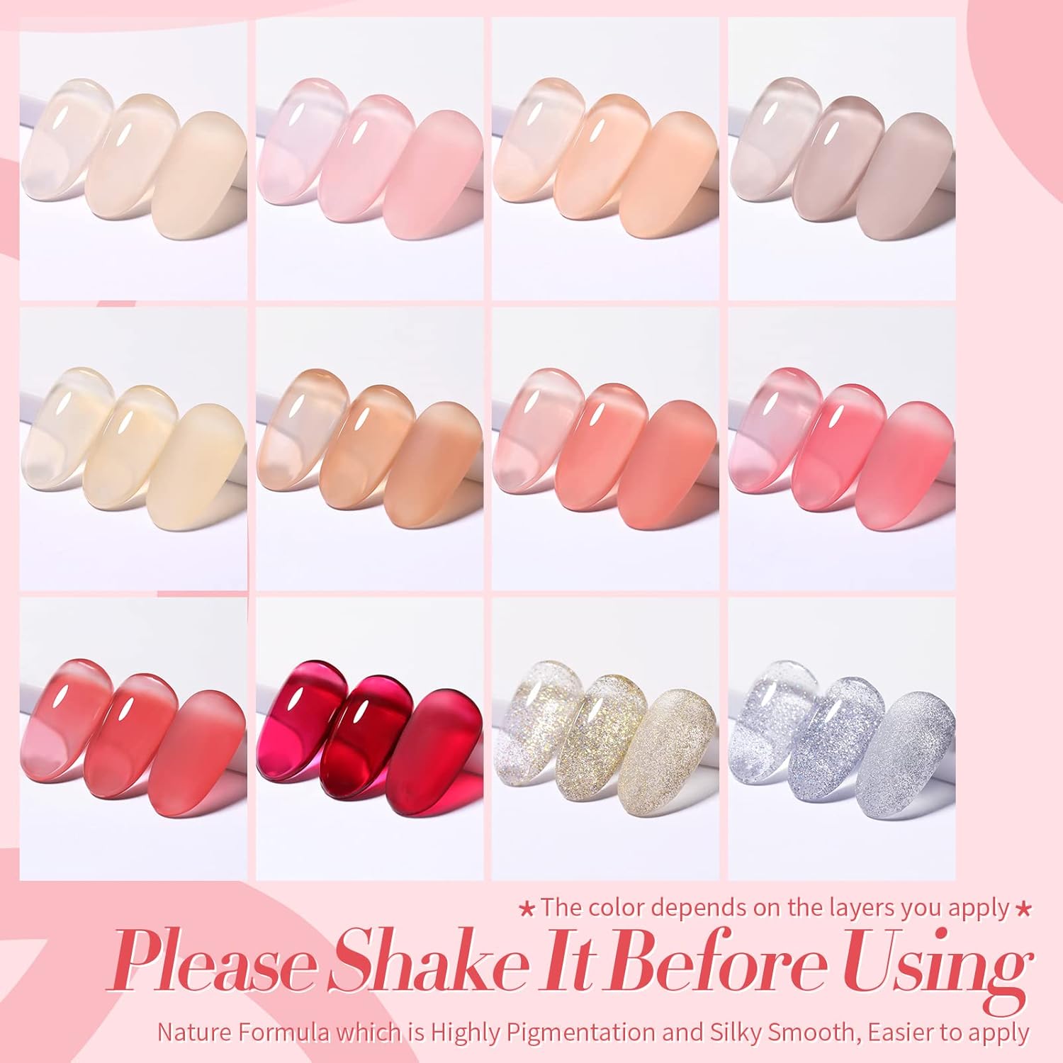 Born Pretty 28Pcs Jelly Gel Nail Polish Kit With U V Light 48W Nail Lamp 12 Colors Jelly Pink Nude Neutral Gel Polish Set with Base/Top Coat Manicure All-In-One Nail Gel Kit Ideal Gifts-Velvo Beauty