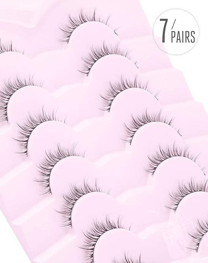 Onlyall Natural Lashes Short Eyelashes Wispy Lashes Natural Look Soft False Eyelashes False Eye Lashes Faux Mink Eyelashes 7 Pairs D2-Velvo Beauty