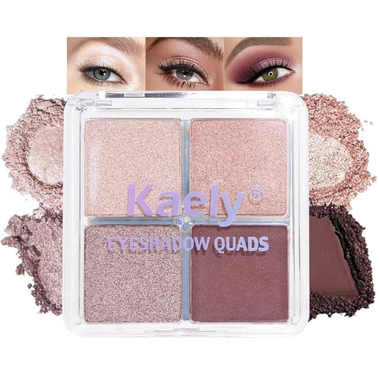 Kaely Powder Eyeshadow Quad, Pearl Mauve Glitter Shimmer Eyeshadow Palette Makeup, Neutral Eye Shadow Palette for Older Women Pigmented Waterproof, sombras para ojos, Blendable, Cruelty-free, 11-Velvo Beauty