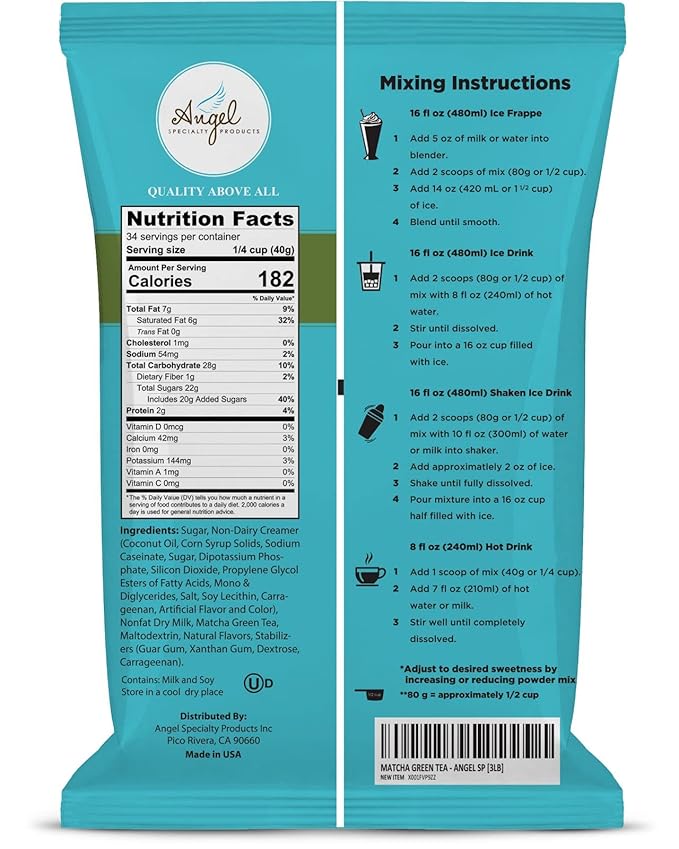 Angel Specialty Products Matcha Green Tea Blended Crème Mix [3 LB]-Velvo Beauty