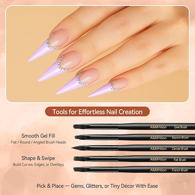 8PCS Nail Art Brushes for Builder Gel, Polygel & Polish – Flat, Round, Liner, French Tip & Detail Brushes for 3D Acrylic Flowers – Professional Nail Painting & Design Tools-Velvo Beauty