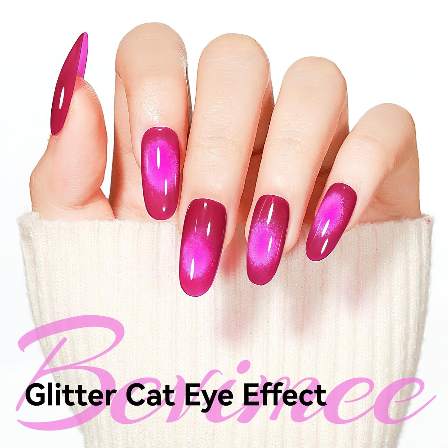 Cat Eye Gel Nail Polish, Jelly Hot Pink Manetic Nail Polish Glitter Holographic with Magnet, Glass Reflective Translucent UV Gel Manicure Salon DIY At Home-Velvo Beauty