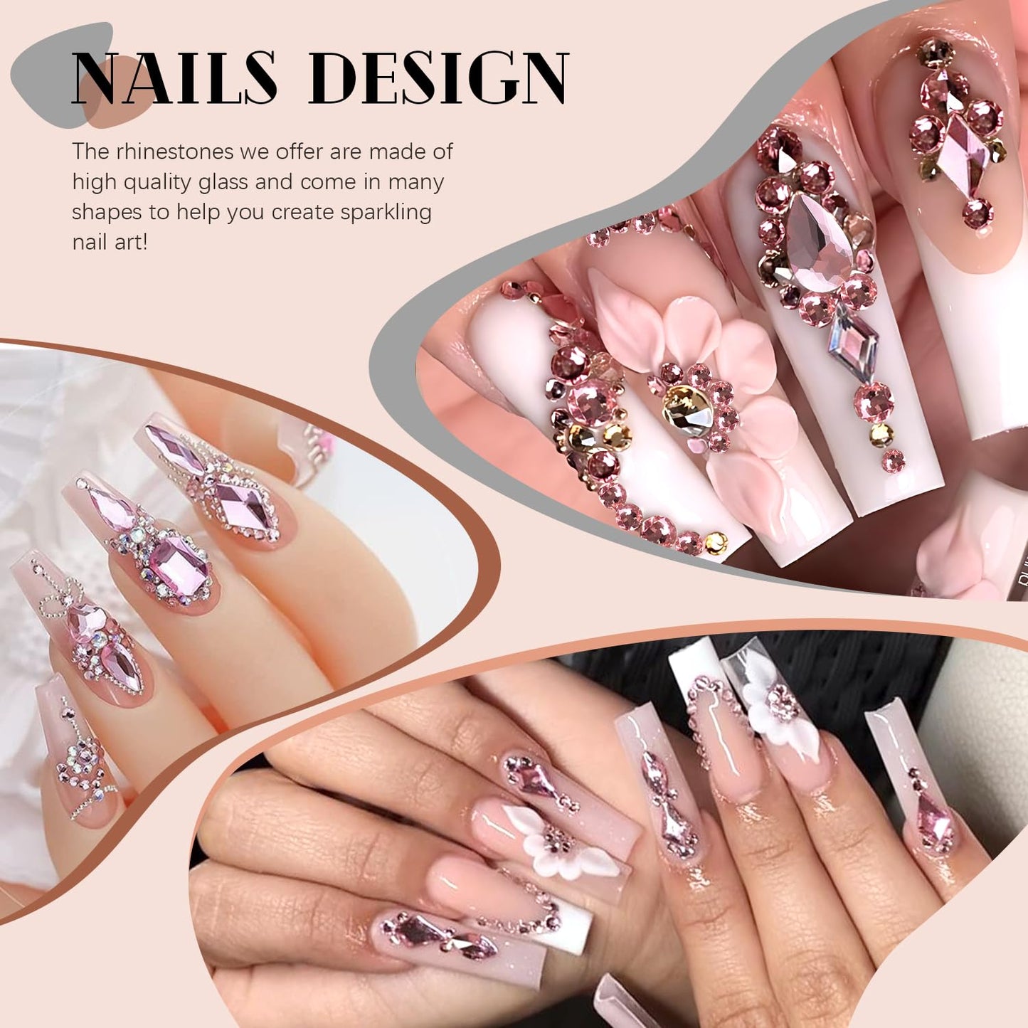1680Pcs Pink Glass Nail Rhinestones 180Pcs Multi Shapes Flatback Nail Gems + 1500Pcs 1.5-4mm Round Crystal with Rhinestones Glue Gel, Manicure Nail Charms Diamond Gemstones for Nail Art-Velvo Beauty