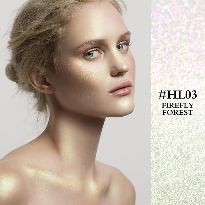 FOCALLURE Starfall Glowing Liquid Highlighter, Shimmering Body Oil, Non-Sticky Shimmer Liquid Luminizer, Non-Greasy, Face & Body Glitter Makeup for Costumes, Cosplay, Rave Festival, FIRELY FOREST-Velvo Beauty