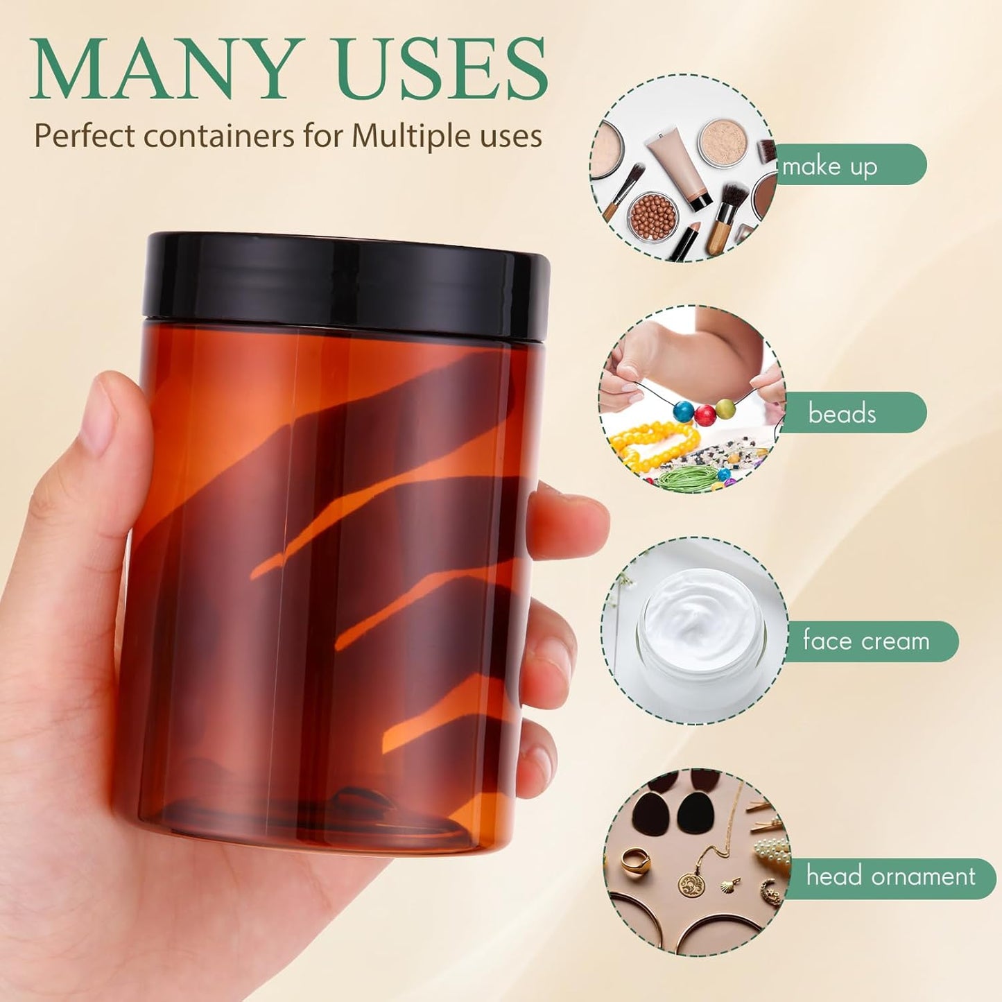 SATINIOR 100 Pcs Plastic Jars with Lids Small Containers Lids Wide Mouth Small Plastic Containers for Lotion Cream Rhinestones Body Butters Travel Storage(10 oz, Amber)-Velvo Beauty